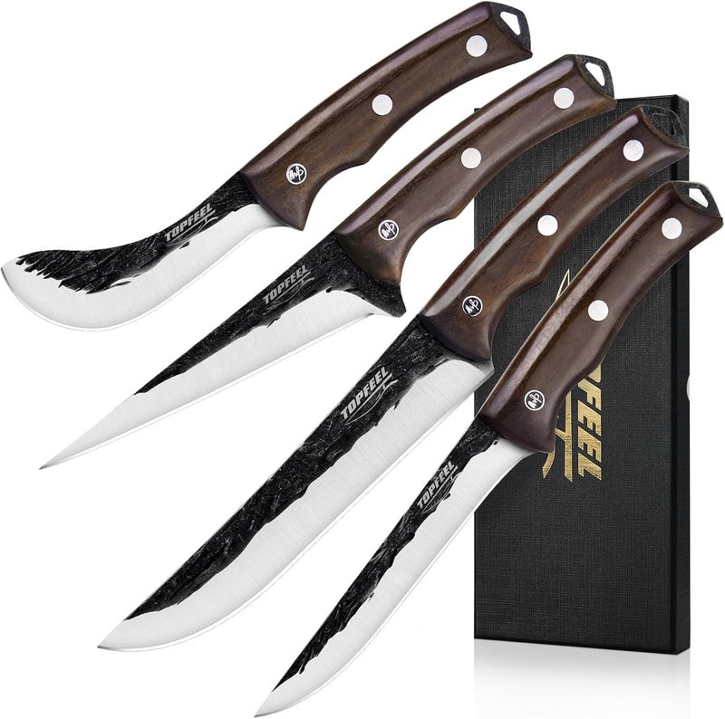 TopFeel 4PCS Hand Forged Butcher Knife Set - Slicing Knife,Boning Knife, Dividing Knives,Skinning Butcher Knives,High Carbon Steel Meat Cutting cleaver for Home Kitchen & Outdoor - Image 1